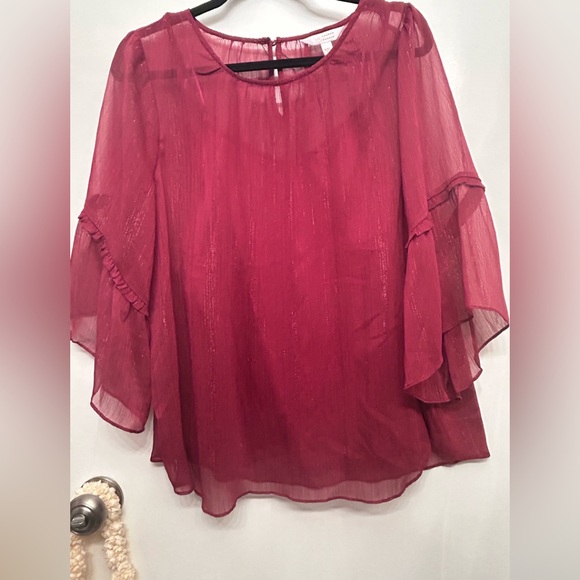 LC Lauren Conrad Women’s Wine colored 3/4 Flutter Sleeve Chiffon Top w Tank XXL - Picture 1 of 6